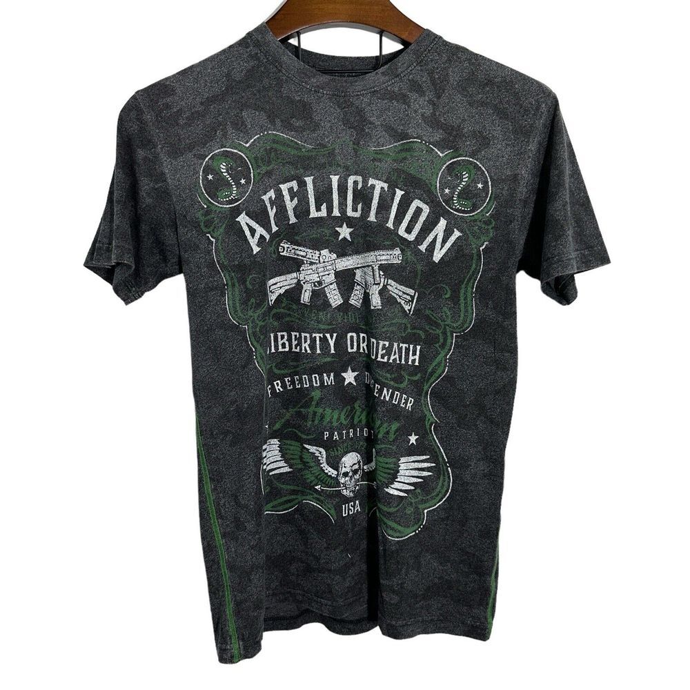 AFFLICTION Freedom Defender Gray Camo Contrast Stitch T-Shirt Size Medium